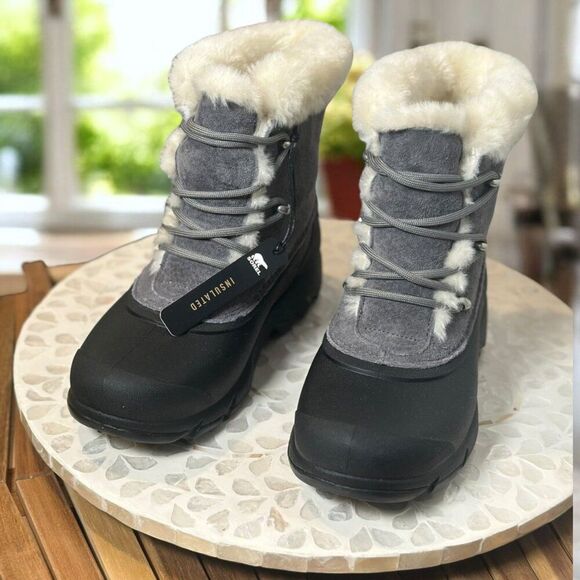 Sorel Snow Angel Insulated NL3482-052 Gray Black Winter Boots Faux Fur Women’s 7 - Picture 7 of 13